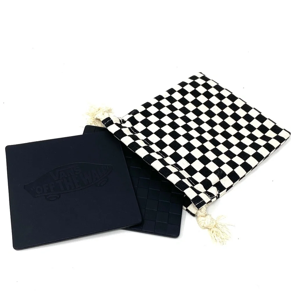 VANS Family Coasters Faux Leather Checkerboard White Black Set Bag VN0009M8NOA